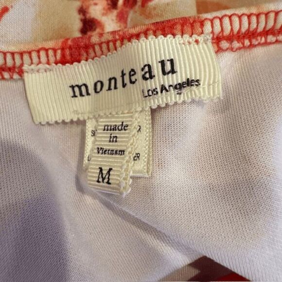 Monteau Los Angeles Mini Dress Coral Floral Print Strappy Stretchy Size Medium - Picture 4 of 11